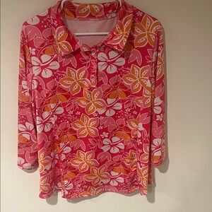 Vibrant Floral Button Down Shirt - Pink and Orange